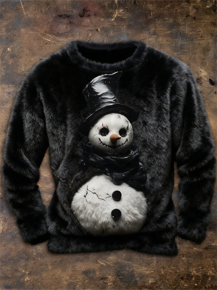 Comstylish Men's Christmas Spooky Dark Snowman Cozy Plush Sweatshirt