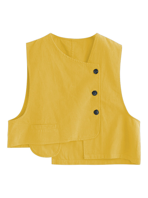 Asymmetric Color Buttoned Vest Top