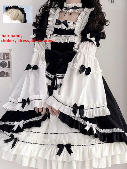 Contrast Color Japanese Dress Ruffled Patchwork High Waist Fairy Robe Y2k Aesthetic Sweet Dresses Vestido De Mujer