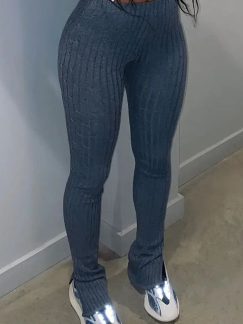 High Waist Skinny Stretchy Pants Color Elastic Waist Pants Side Split Trousers Sporty Daily Bottoms
