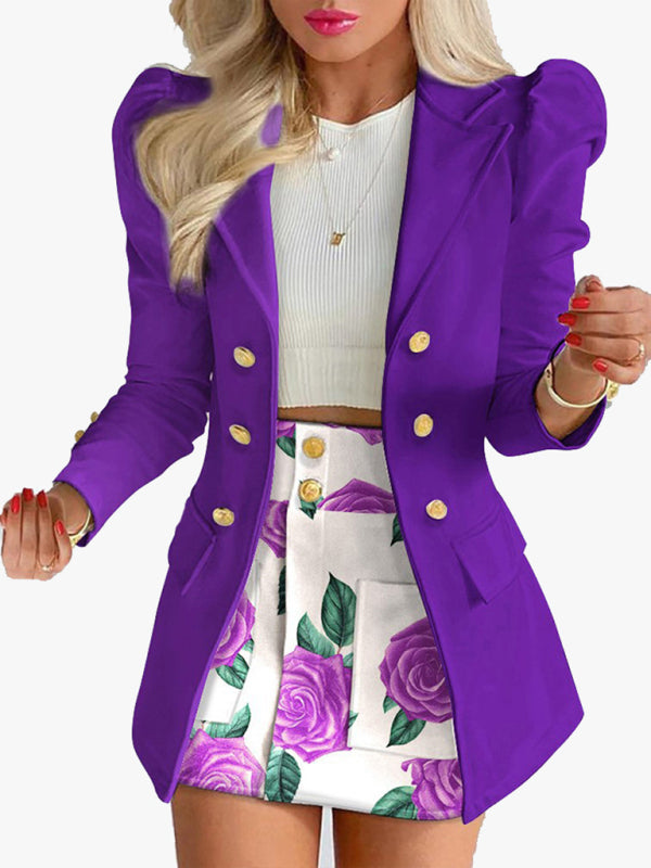 Printed Princess Sleeve Commuter Slim Skirt Suit New Style