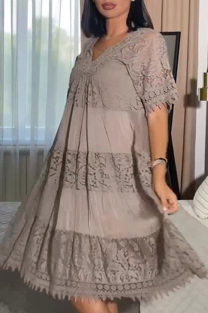 Lace Panel Midi Dress