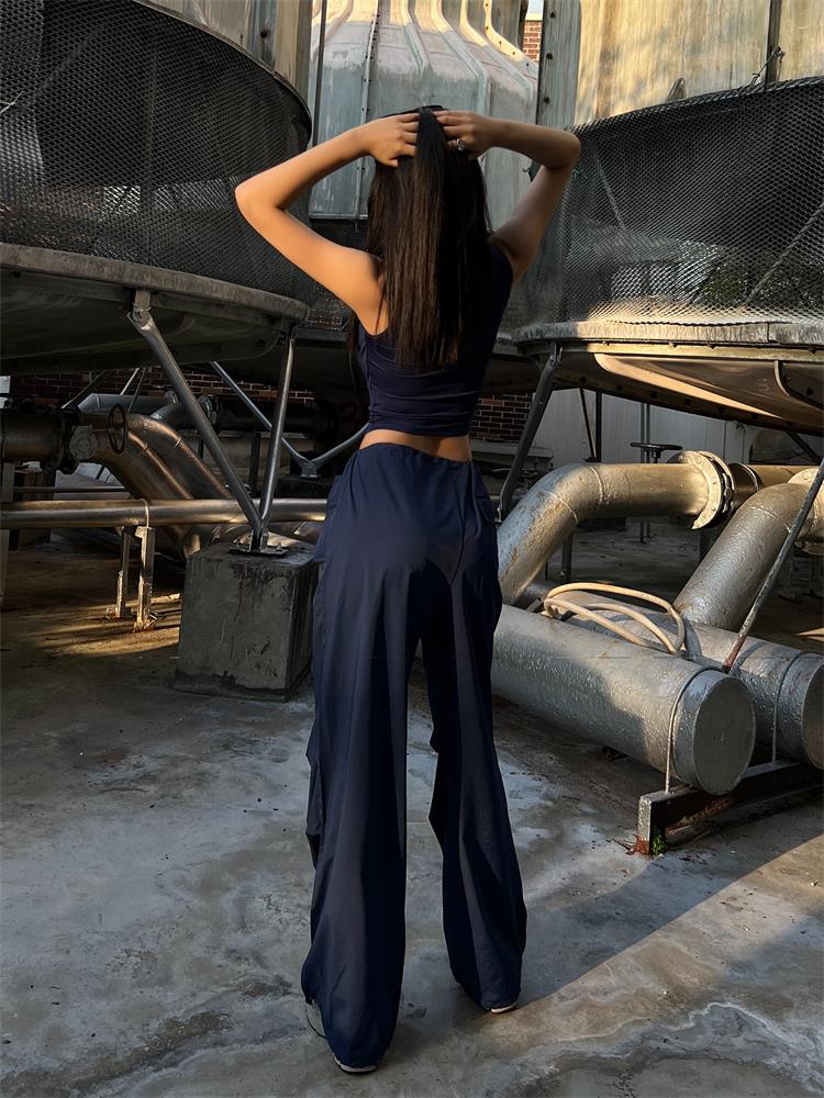 Summer Baggy Wide Leg Sweatpants Black Loose Drawstring High Waist Cargo Pants Hippie Joggers Trousers