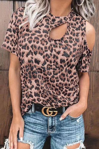 Street Leopard Split Joint O Neck T-shirts