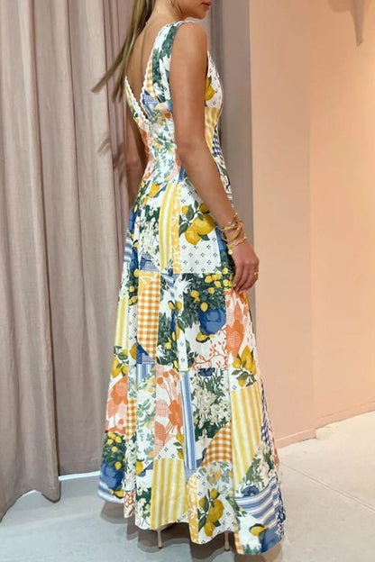 V-neck Sleeveless Splicing Maxi Dress