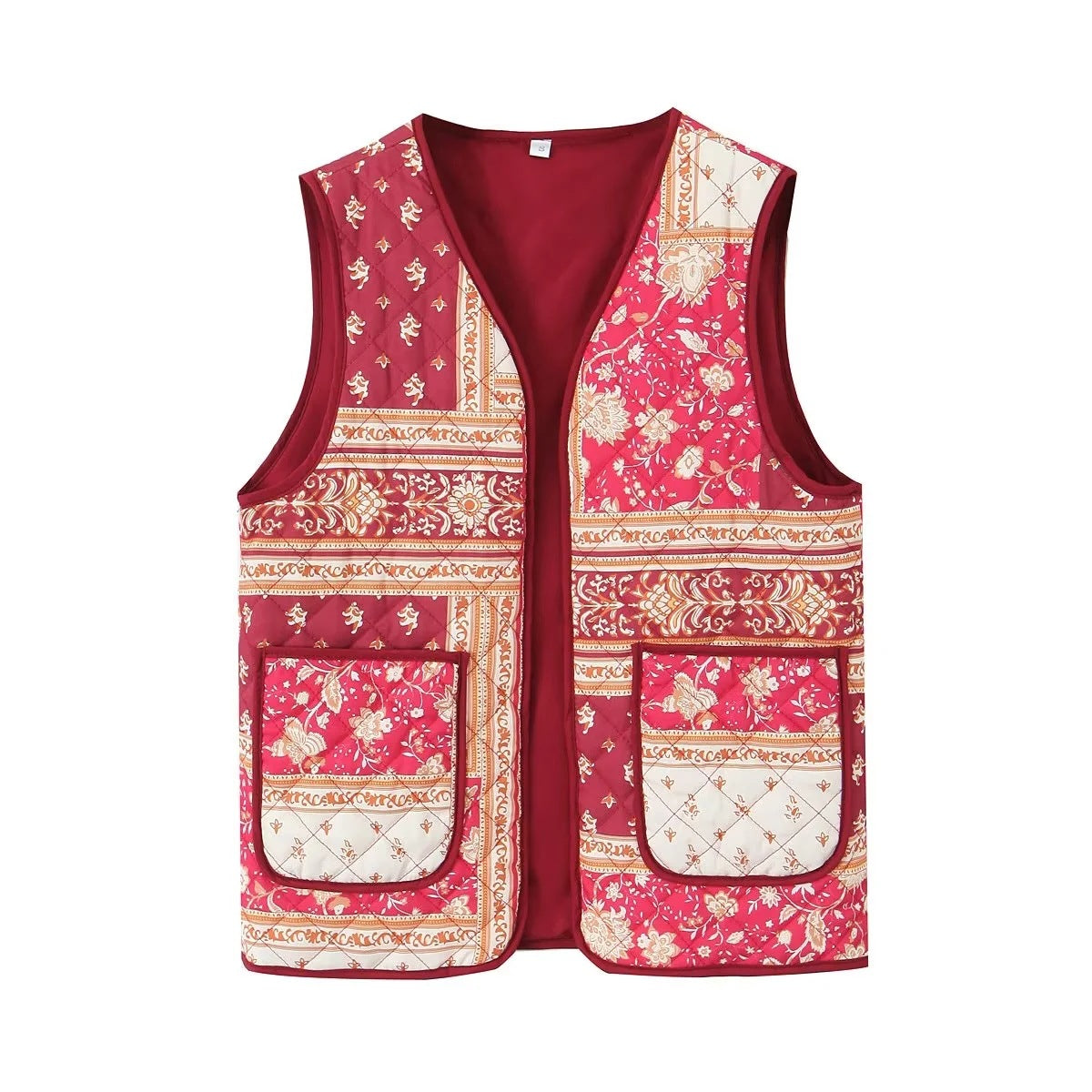 Patchwork Print Quilted Pocket Waistcoat