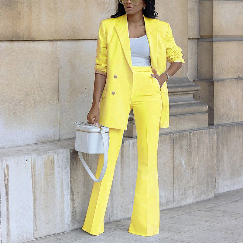 ’s Autumn Color Suit Wide Leg Pants Set