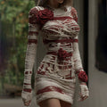 Women's Halloween Muscle Anatomy Bandage With Rose Art Cozy Knit Mini Sweater Dress artswardrobe