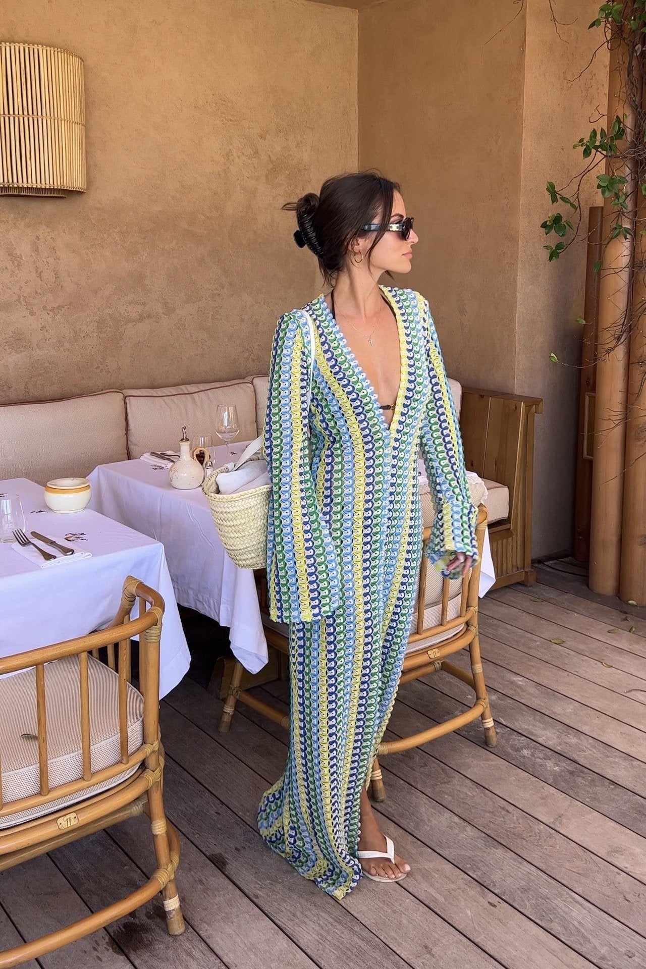 Dawn V-neck Slit Crochet Maxi Dress