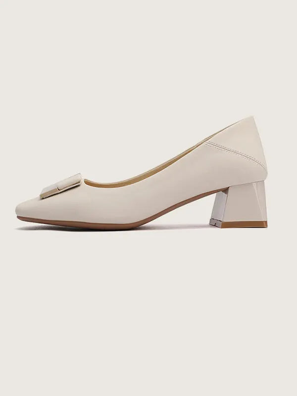 Square Buckle Chunky Square Mid Heel Shoes