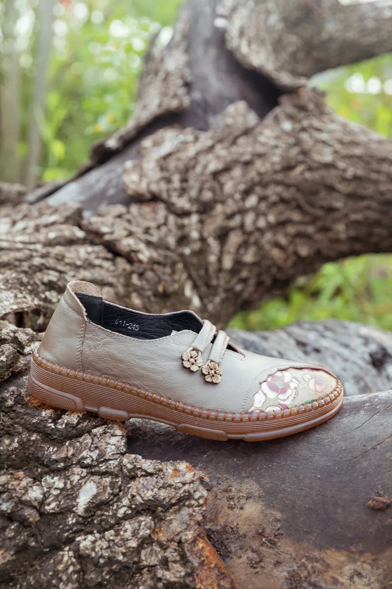 Rumour Has It| Embroidered Leather Loafer - Grey