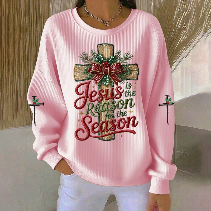 Comstylish Women's Christmas Cross Print Crew Neck Long Sleeve Sweatshirt