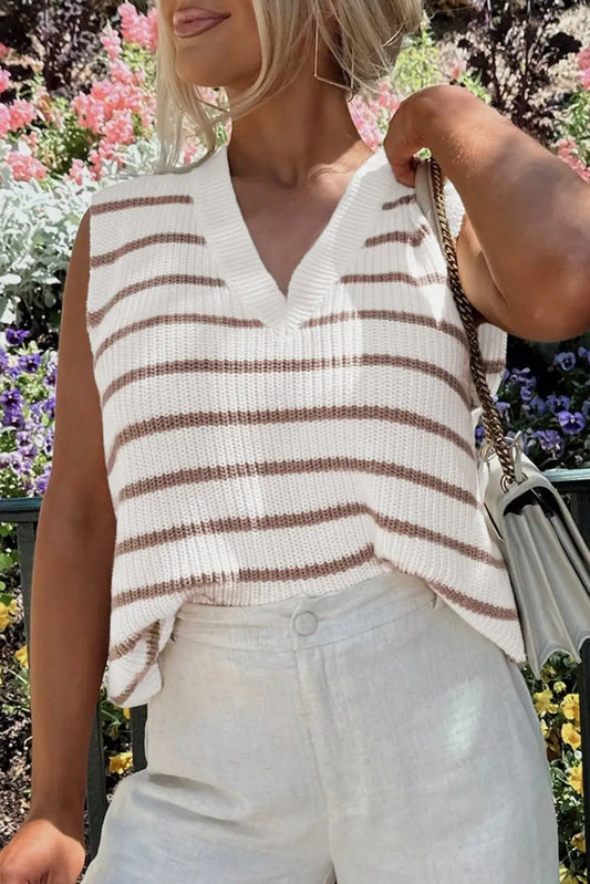 Fresh Khaki Stripe Knit Vest