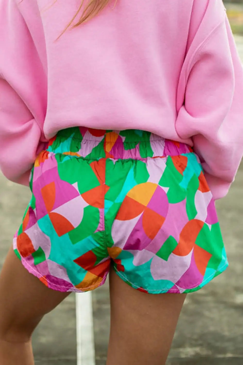Artsy Green Abstract Print Smock Waist Shorts