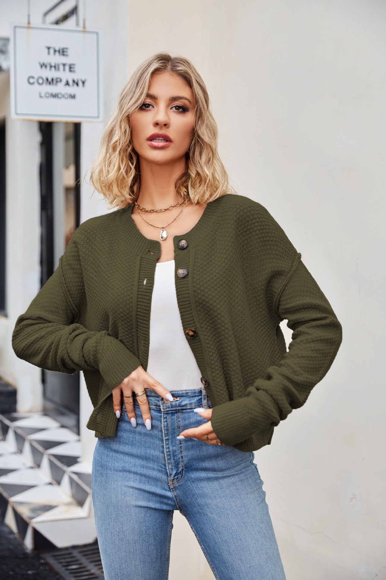 Autumn Winter ’s Loose Cardigan Sweater: Retro Single Row Button Coat