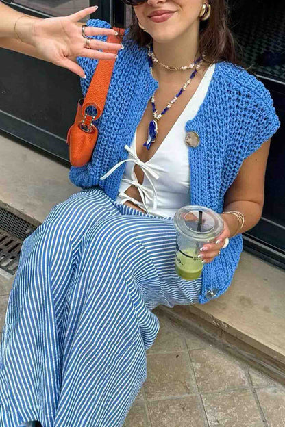 Large Buttons Color Knit Vest Cardigan