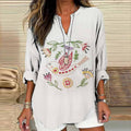 Women's Floral And Bird Art Print Cotton And Linen V-neck Shirt artswardrobe