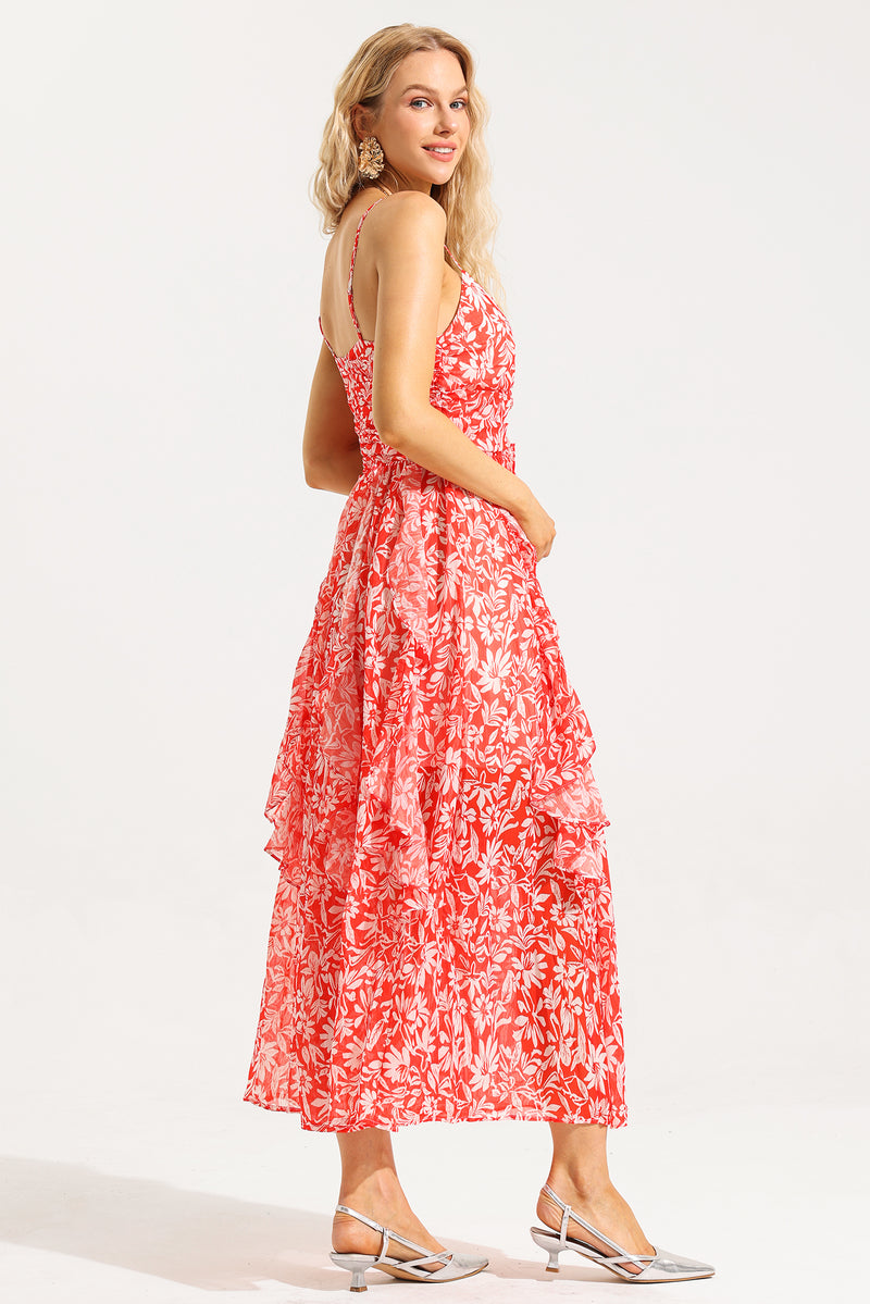 Ruched Ruffle Cami Maxi Dress