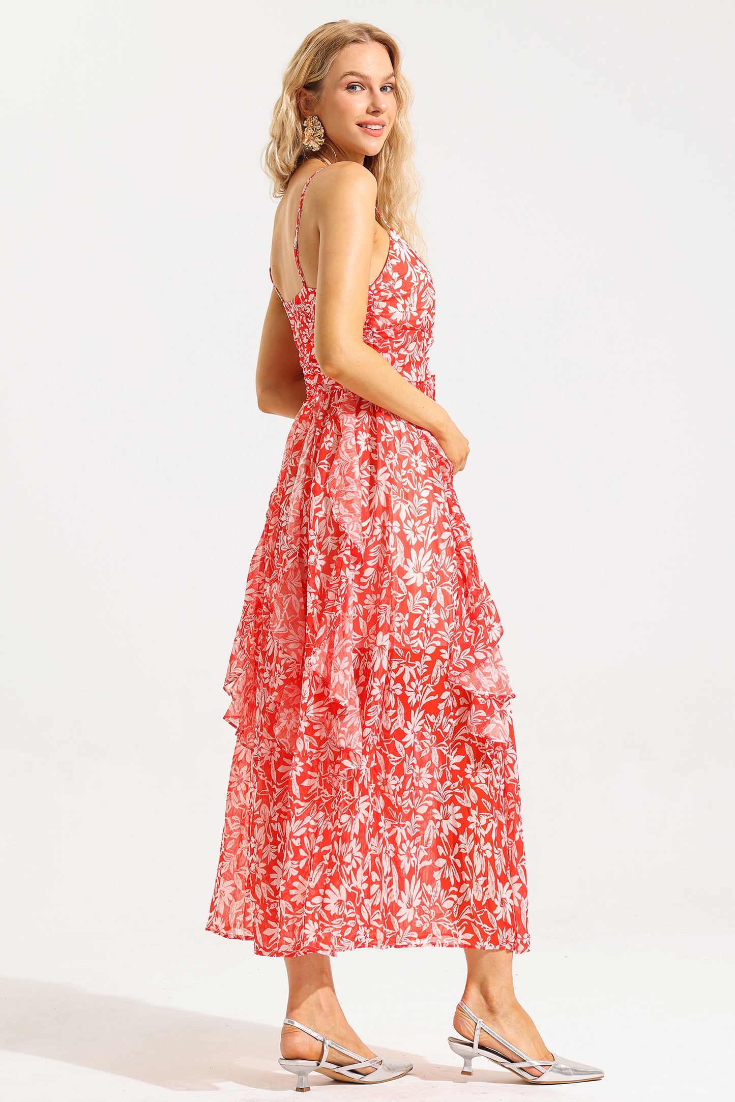 Ruched Ruffle Cami Maxi Dress