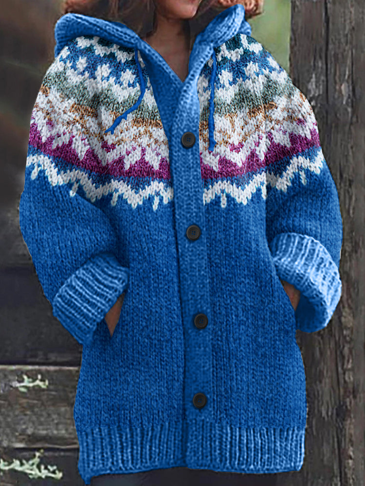 Vintage Icelandic Jacquard Knitted Pattern Cozy Cardigan Sweater elevenforest
