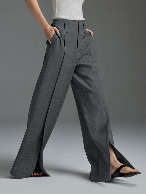Loose Wide Leg High-waisted Pleated Split-front Pants Trousers