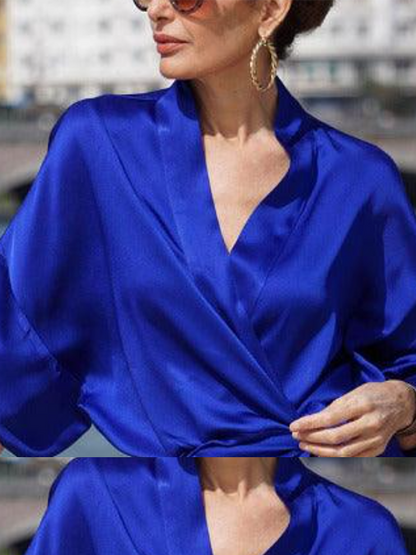 Half Sleeves Loose Color V-neck Maxi Dresses