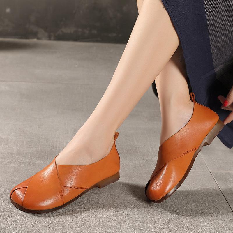 Brown Flat Shoes Cowhide Leather Flats