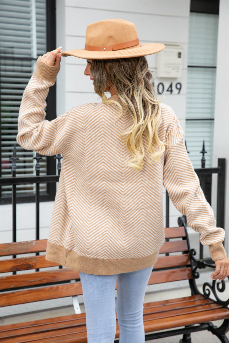 Autumn Winter Cardigan Sweater Color Matching Button Sweater Top V Neck Coat