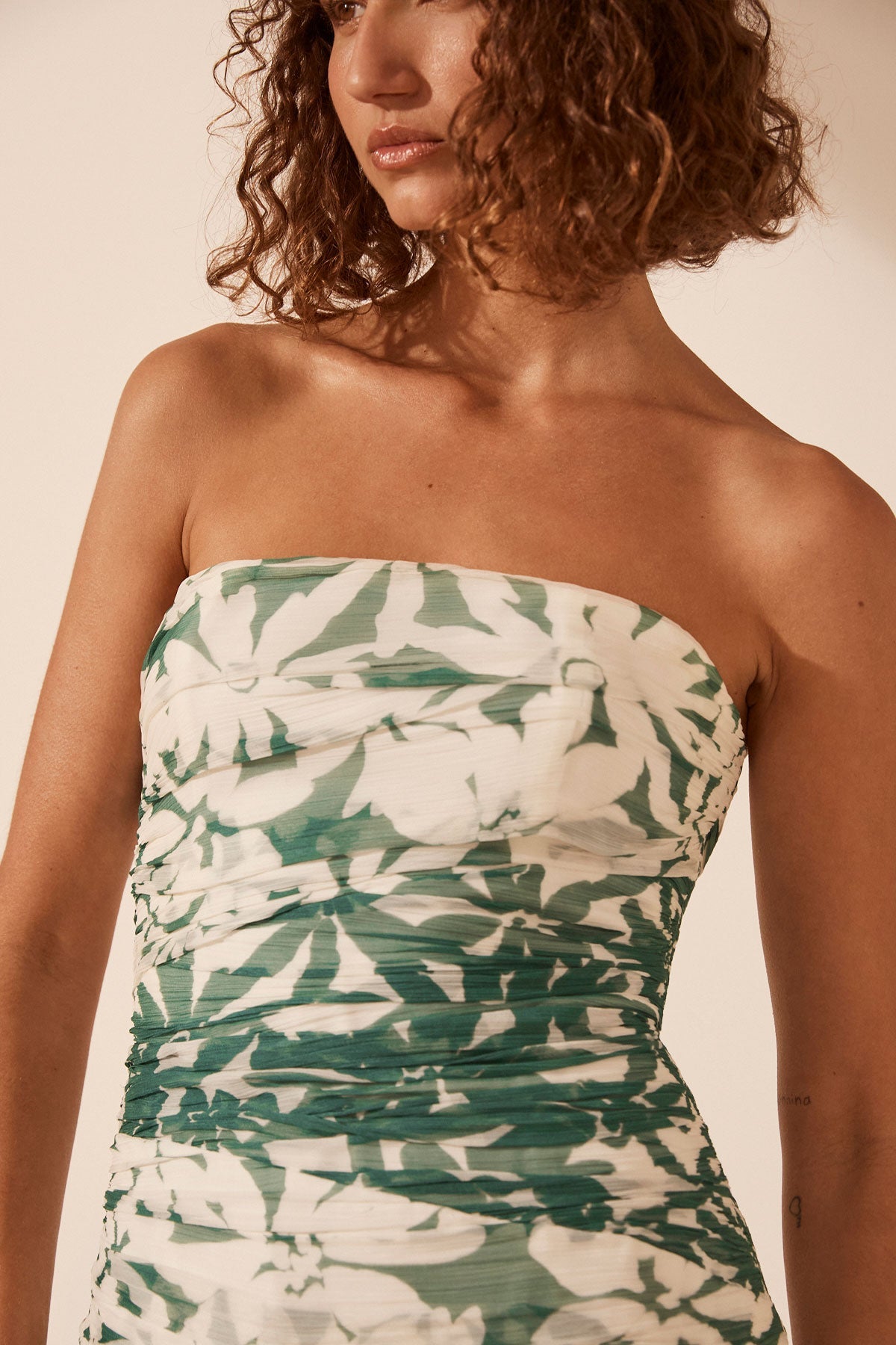 Ruched Strapless Midi Dress