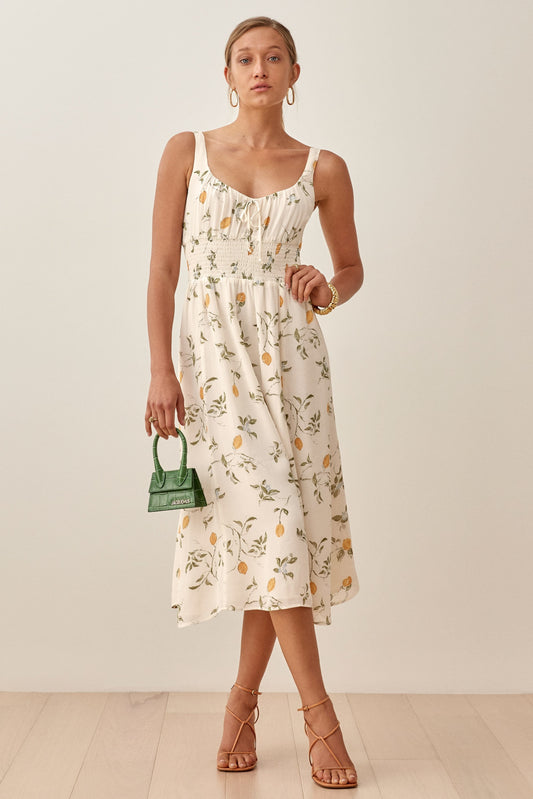 Cami Backless Crew Collar Pleated Tapered Waist Midi Dress