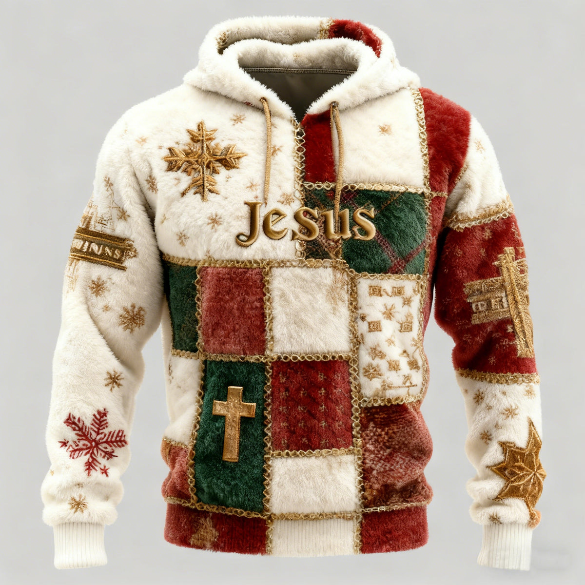 Comstylish Men's Vintage Christmas Jesus Print Casual Plush Warm Hoodie