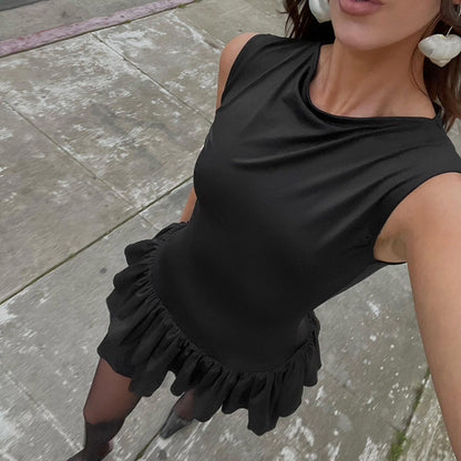 Taruxy Ruffles Splice Vest Mini Dress for Sleeveless Slim Fit Color Hot Girl Club Party Dress Female