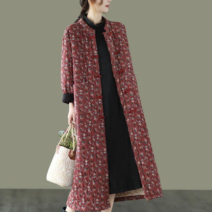 Retro Pocket Warm Long Cotton Coat