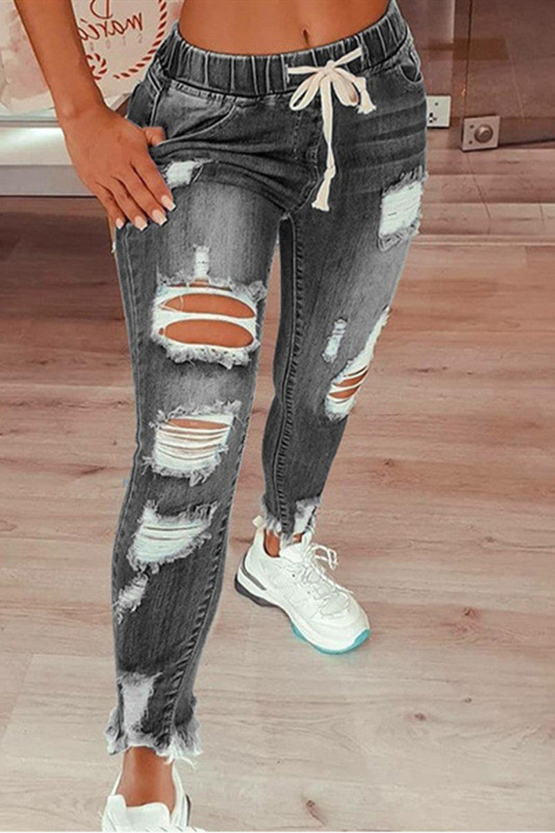 Ripped Mid Waist Regular Jeans