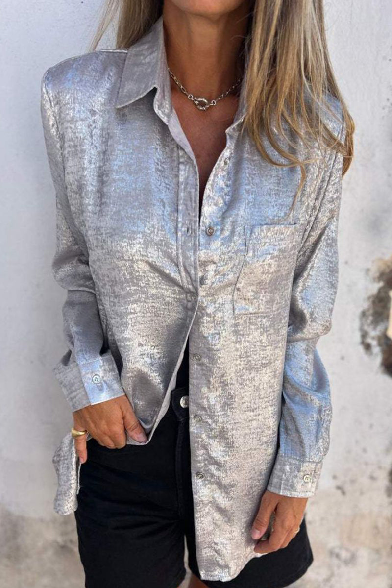 Sequined Turndown Collar Tops