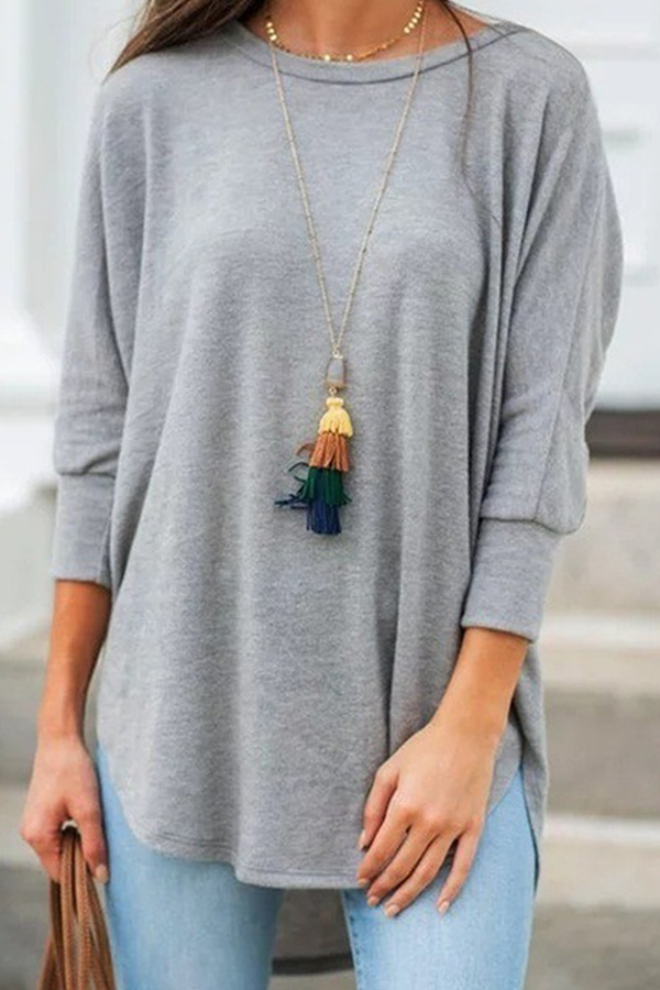 Basic Asymmetrical O Neck T-shirts(7 Colors)