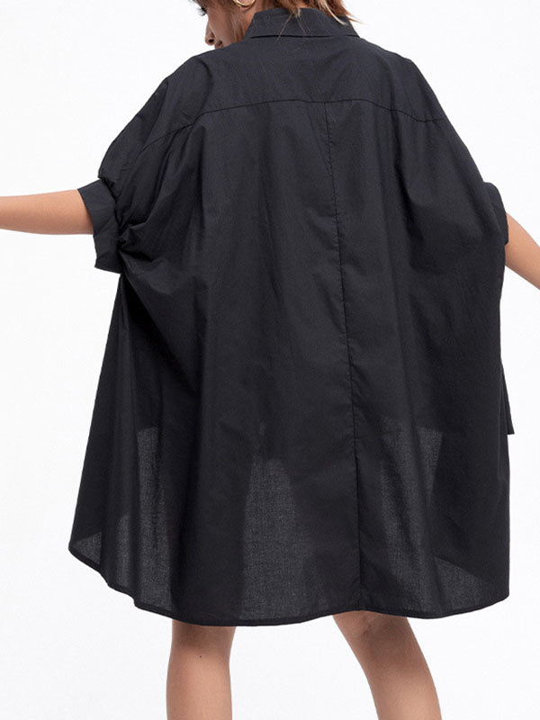 Batwing Sleeves High-low Color Lapel Blouses&shirts Tops