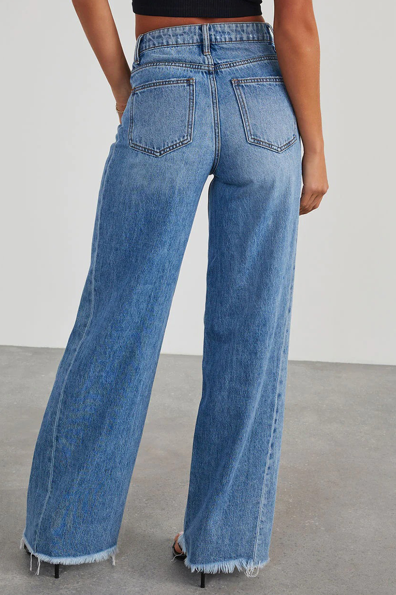 Street Pocket High Waist Loose Denim Jeans