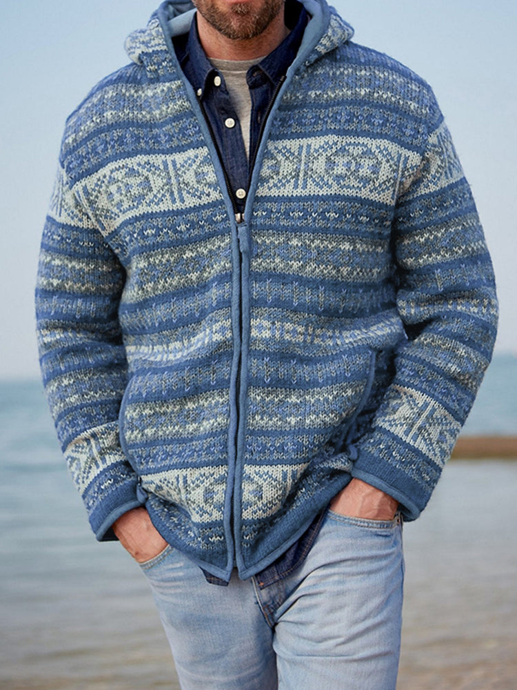 Mens Vintage Fair Isle Knitted Hooded Cardigan elevenforest