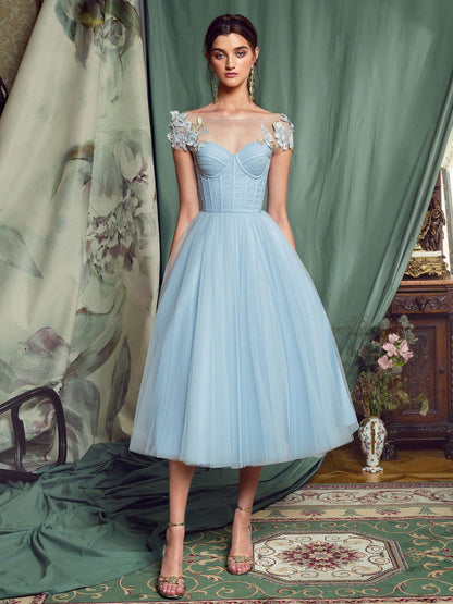 Applique Bateau Neck Midi Dress