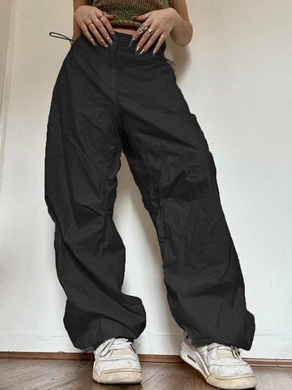 Joggers Tech Pants High Waist Brown Baggy Trousers Y2k Clothes