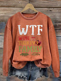 Women's Casual Wtf Wine Turkey Family Print Long Sleeve Sweatshirt artswardrobe