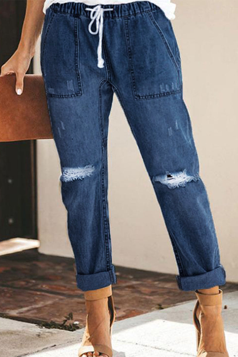 Street Ripped Frenulum Straight Denim Jeans(3 Colors)