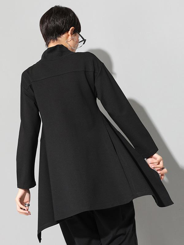 Black Zipper Long Sleeves Swallow-tailed T-shirt