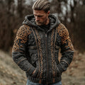 Men's Vintage Viking Celtic Knot Knit Zipper Aran Sweater Hooded Cardigan elevenforest