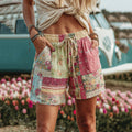 Countryside Style Collection Classy Patchwork Floral Pattern Art Linen Shorts artswardrobe
