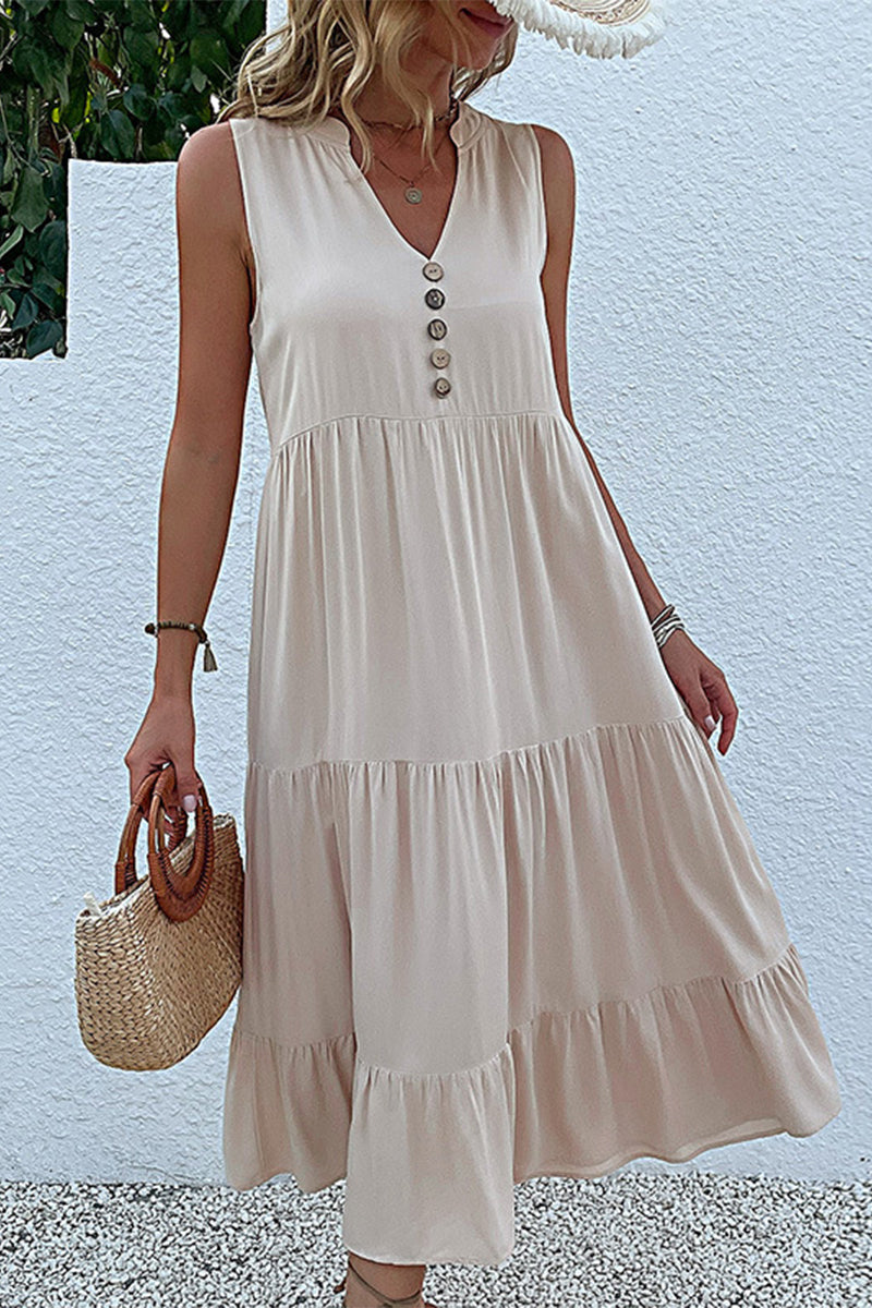 Simplicity Flounce V Neck Vest Dress Dresses