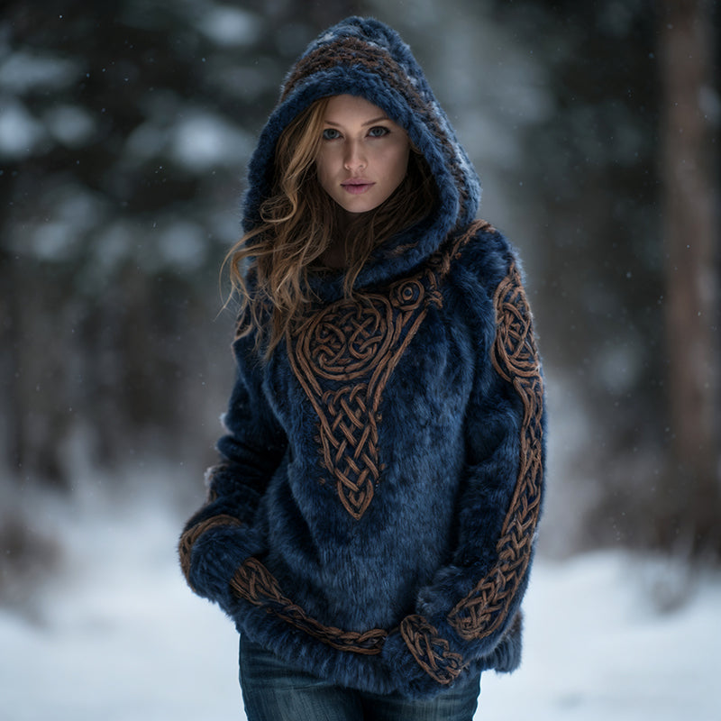 Comstylish Women's Vintage Viking Celtic Knot Art Plush Hoodie