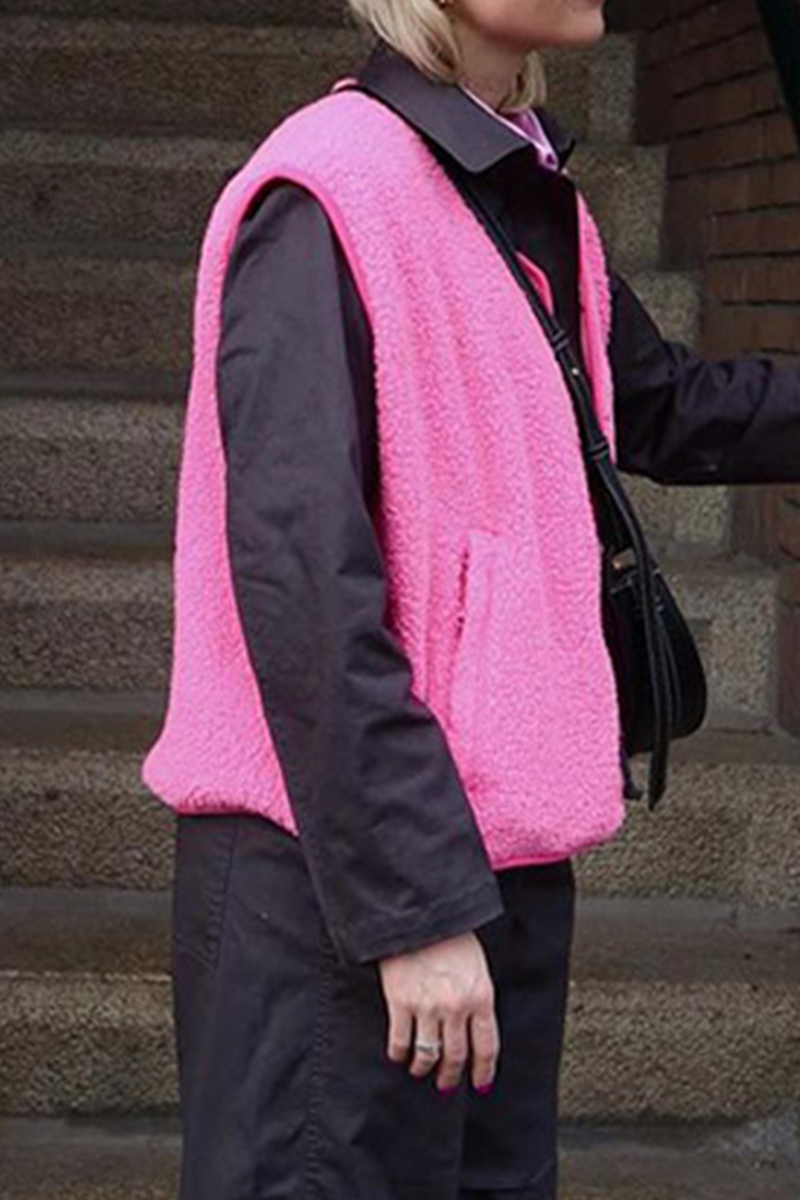 Street Pocket Buttons Fluffy O Neck Waistcoats(3 Colors)