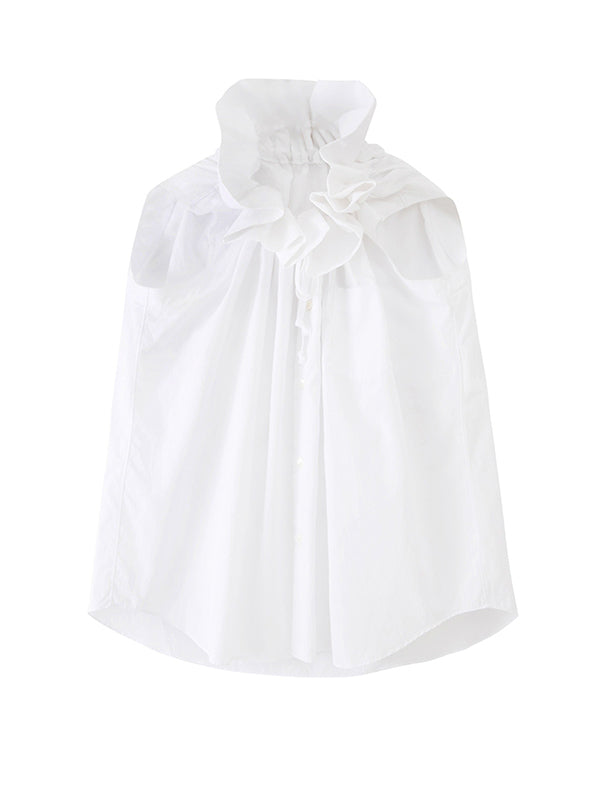 Sleeveless Pleated Color Statement Collar Blouses&shirts Tops